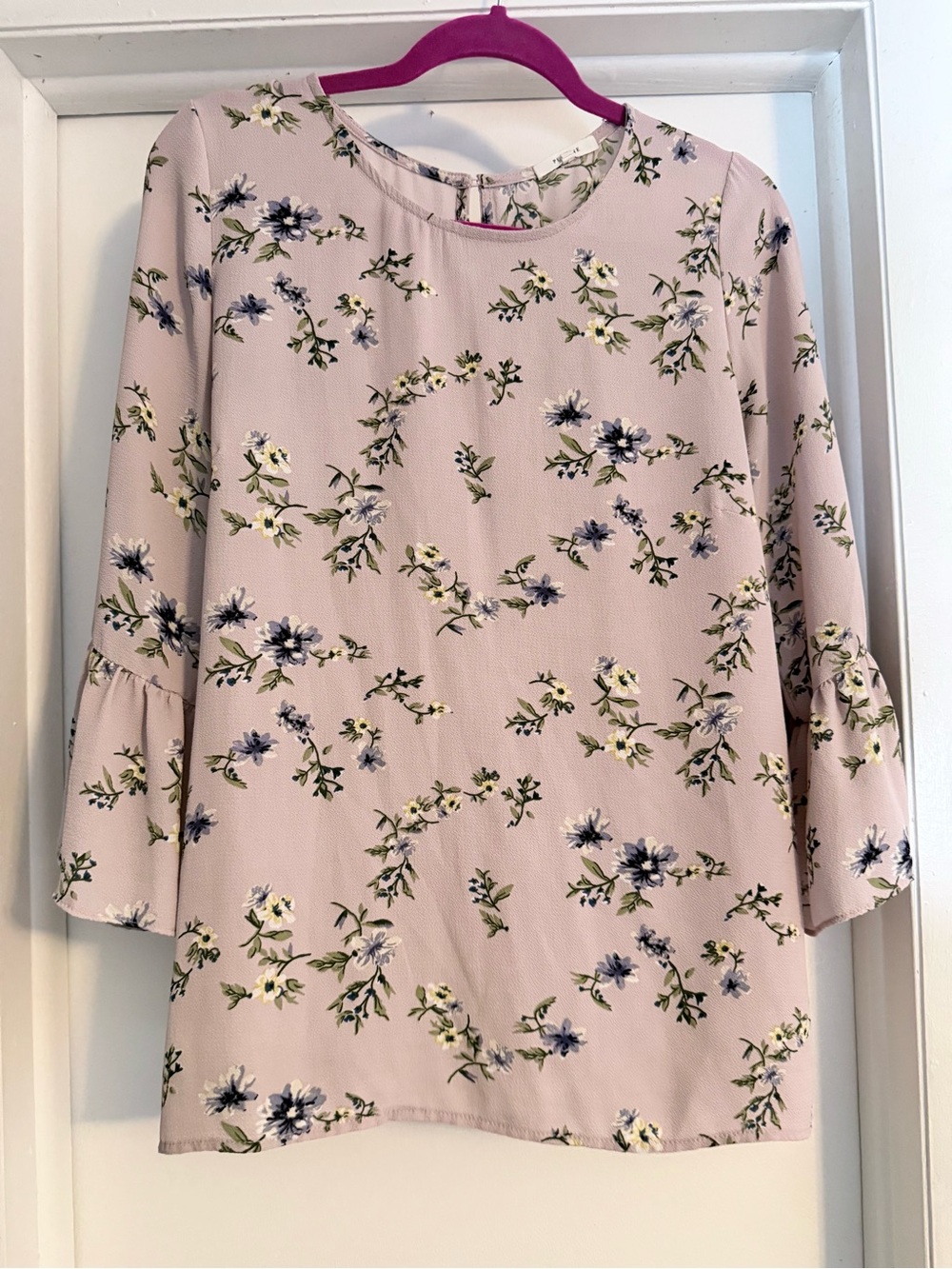 Pleione Pink Floral Round-Neck Blouse